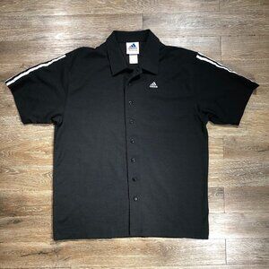 adidas Mens XL Polo Collar Short Sleeve Button-Down Shirt Black Reflective Logo